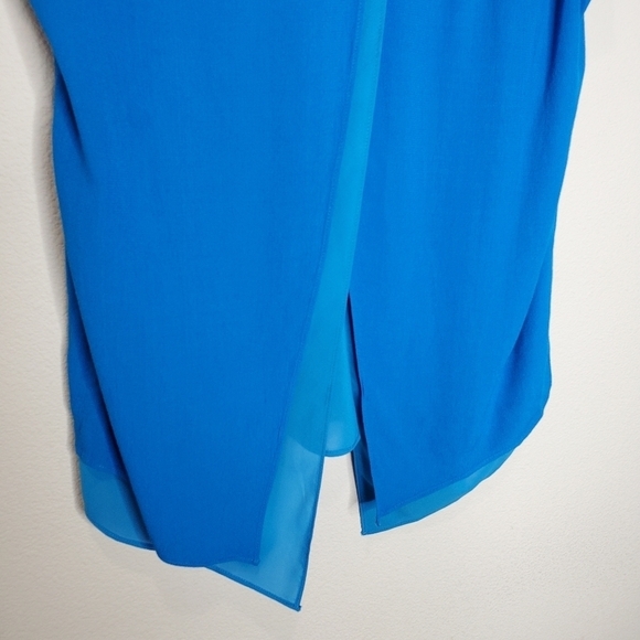 Rebecca Taylor Blue Layered Split Back Cut Out Crepe Top - Picture 5 of 8